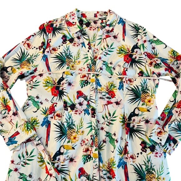 Per Una Multi-color Buttoned Tropical Bird Pattern Belted Dress Size 18 - Picture 6 of 13